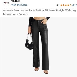 Viligo Women's Small Faux Leather Jeans Straight Wide Leg NWOT